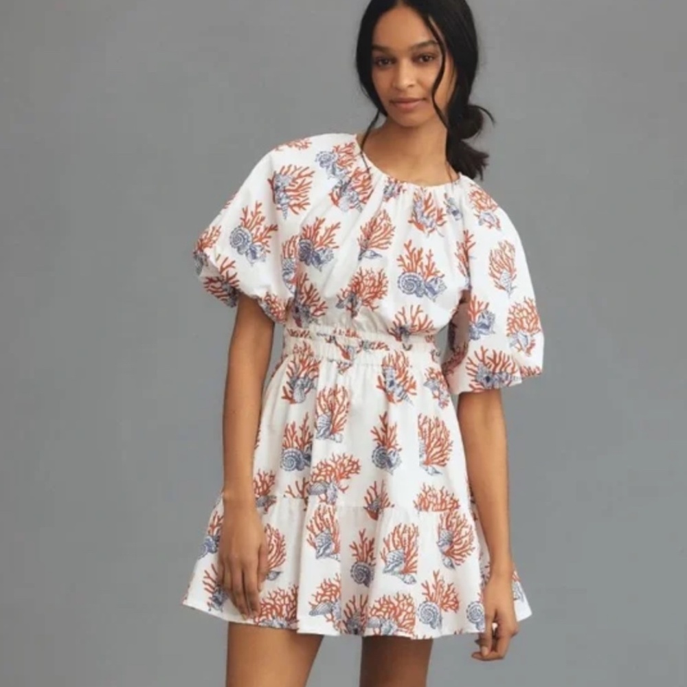 🪸NWT Anthropologie Priya Israni Short-Sleeve Printed Mini Dress SIZE M
